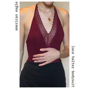 American Eagle Super Soft Lace Maroon Bodysuit - S